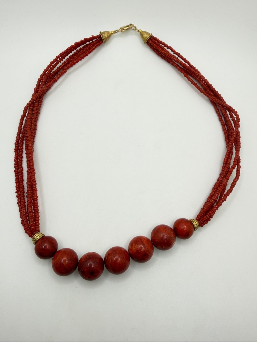~20" Vintage stamped‎ Lee Sands Sponge Coral and multi-stranded coral necklace!